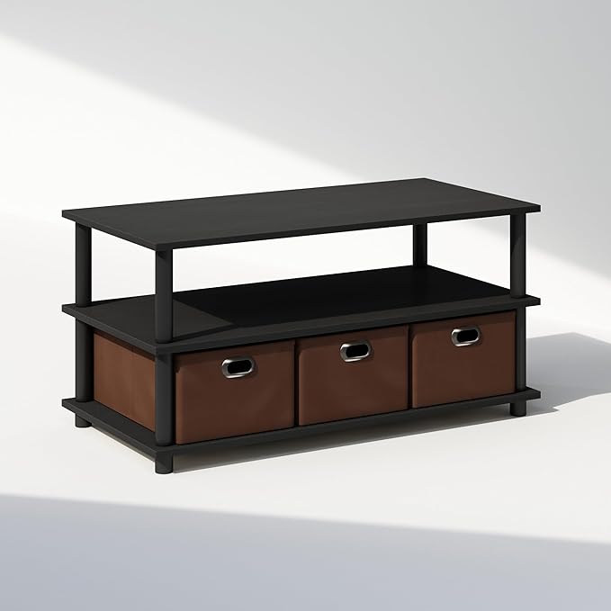 Furinno Turn-N-Tube Shoe Rack, 3-Tier Compact Shoe Organizer, Toolless Shoe Storage with Bin Drawers and Open Shelves, 15.5 x 31.2 x 15.4, for Closet Entryway, Office, Garage, Black Oak