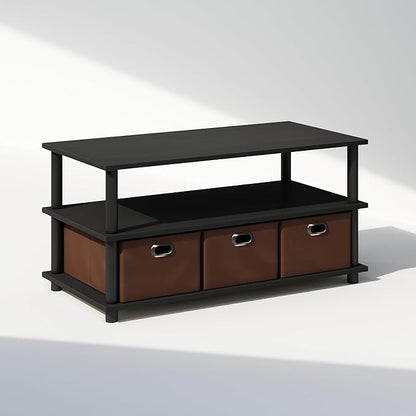Furinno Turn-N-Tube Shoe Rack, 3-Tier Compact Shoe Organizer, Toolless Shoe Storage with Bin Drawers and Open Shelves, 15.5 x 31.2 x 15.4, for Closet Entryway, Office, Garage, Black Oak