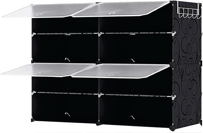 Patented Shoe Racks Organizers Shelves, Floor-Standing, Wall Hanging, Sturdy and extendable. Easy DIY Assembly, for Door Entrance, Closet, and Workplace (2x4Grid, Translucent & Black)