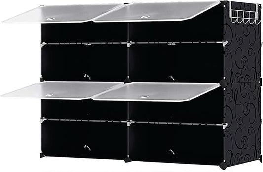 Patented Shoe Racks Organizers Shelves, Floor-Standing, Wall Hanging, Sturdy and extendable. Easy DIY Assembly, for Door Entrance, Closet, and Workplace (2x4Grid, Translucent & Black)