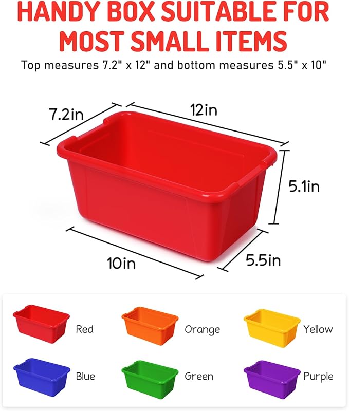 GAMENOTE 6 Quart Storage Bins with Lids, Plastic Latching Box for Classroom & Kids Toy Storage,Stackable Shoe Box Size Containers for STEM Morning Tubs, Crafts & Building Blocks (6, Colorful)