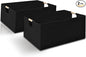 xianshengle Fabric Storage Basket for Shelves, Collapsible Storage Bins with wood Handles, Rectangle Closet Baskets, Wardrobe Organiser, for Sorting Clothes, Family Items (Black) (2)