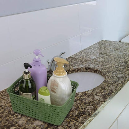 Sandmovie Plastic Weave Storage Baskets for Kitchen Bathroom, Green, 6 Packs