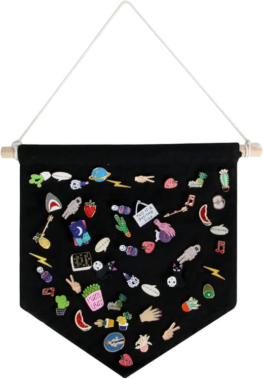 Enamel Pin Wall Display Banner Holder, Blank Canvas Banner Wall Hanging Brooch Jewelry Storage Case Display Storage Set for Pin and Brooch Collections (Black A)