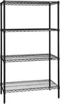 Quantum Storage Systems WR86-1436BK Wire Shelving Starter Kit, 36" W x 14" D x 86" H, 600 lbs Capacity, Carbon Steel, Epoxy Coated, Black, NSF