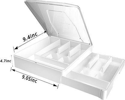 GoCozy Silverware Organizer with Lid, 9 Compartments Flatware Organizer, Plastic Utensil Holder for Countertop, Silverware Tray for Drawer, White