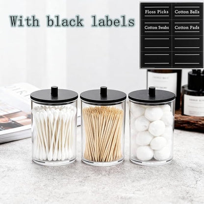 3 Pack Qtip Holder Dispenser for Cotton Swabs, Balls, Pads,Floss Picks- Bathroom Small Clear Plastic Canister Apothecary Jar Set Essentials Accessories Decor,Vanity Storage Organizer