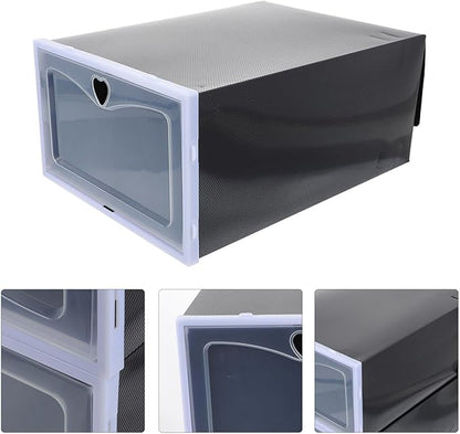 6pcs Black Flip-top Shoe Storage Boxes 33x23x14.5cm Plastic Sneaker Containers Dustproof Anti-oxidation Stackable Shoe Organizers for Men’s Closet and Travel
