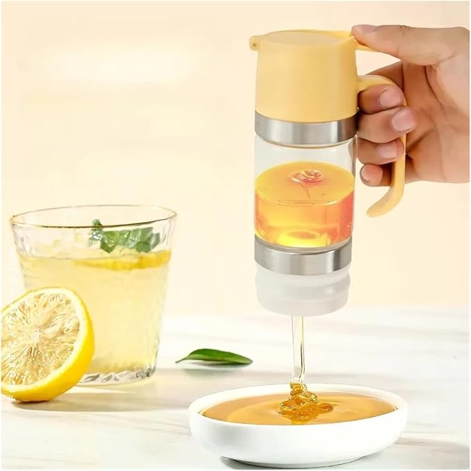 Kitchen Tool 300ml Glass Honey Dispenser Clear with Handle Honey Jar Syrup Bottle for Coffee Tea Home Use(Yellow-300ml)
