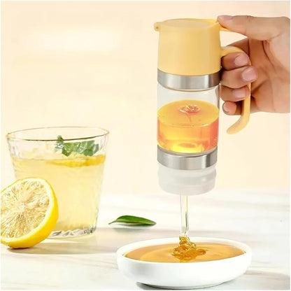 Kitchen Tool 300ml Glass Honey Dispenser Clear with Handle Honey Jar Syrup Bottle for Coffee Tea Home Use(Yellow-300ml)