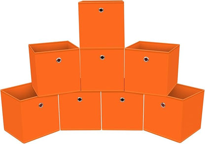 Foldable Storage Cubes Bins ,11 Inch Cloth Storage Cube Fabric Storage Box Cubes Organizer Baskets with Dual Handles for Home Organizer Set of 8 (Orange)
