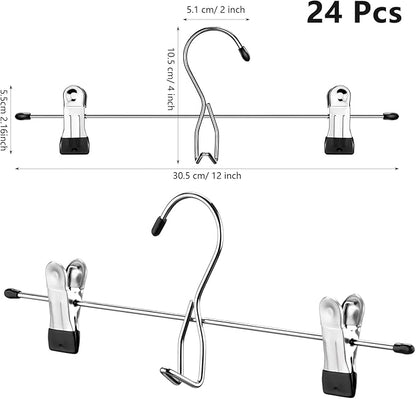24 Pcs College Dorm Room Supplies Decor Skirt Pants Hangers with Clips Heavy Duty Clip Space Saving Stackable Add on Metal Organization and Storage for Jeans Towels Skirt Trousers Ties Socks