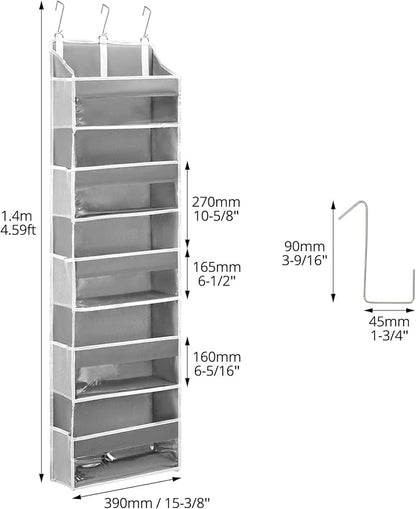 QWORK Over Door Organizer with 5 Large Pockets, 10 Mesh Side Pockets, Door Hanging Organizer for Diapers, Towels, 44lbs Weight Capacity, Grey