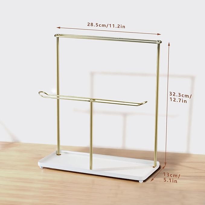 Headband Holder Organizer Metal 2-Tier with Tray, Necklace Storage Hairband Rack Hair Accessories Display Stand Stand Home Bedroom College Dorm Decor for Girls Women (Gold)