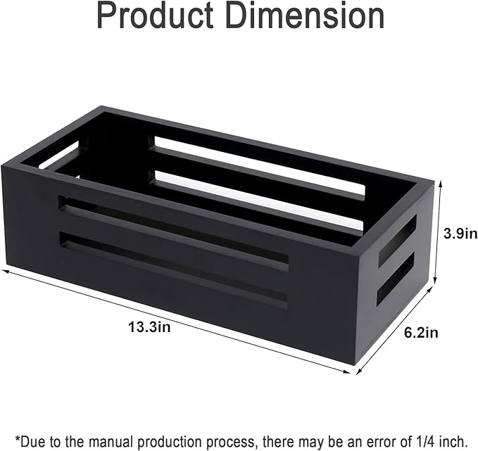 Black Bathroom Basket Wooden Toilet Tank Paper Basket with Handles-Black Decor Box-Home&Bathroom Storage Organizer