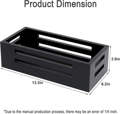 Black Bathroom Basket Wooden Toilet Tank Paper Basket with Handles-Black Decor Box-Home&Bathroom Storage Organizer