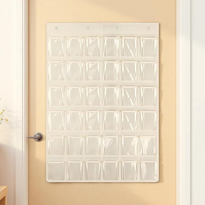 2-Piece Beige Door Storage: 36 Pockets, 37.4 X 26.4 In/95X67Cm, Water Bottle & Phone Organizer
