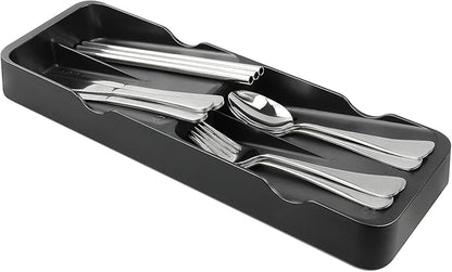 Kitchen Drawer Organizer Small Silverware Organizer/Utensil Holder and Cutlery Tray for Flatware and Silverware Partition Storage (Black - Flatware Organizers Only)