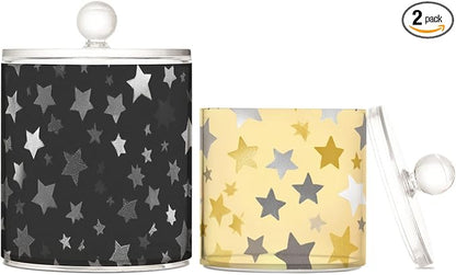 2 Pack Qtip Dispenser Apothecary Jars with Lids Cotton Round Holder Bathroom Canisters for Cotton Swab Floss Ball Pads Clear Plastic Decorative Cute Silver and Golden Stars