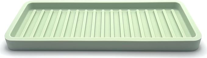 Silicone Sink and Surface Organizer Tray, Sponge Holder, Vanity Tray, Trivet, Heat Safe, Dishwasher Safe, for Bathroom and Kitchen Organization (Pistachio, 9"x3.5")