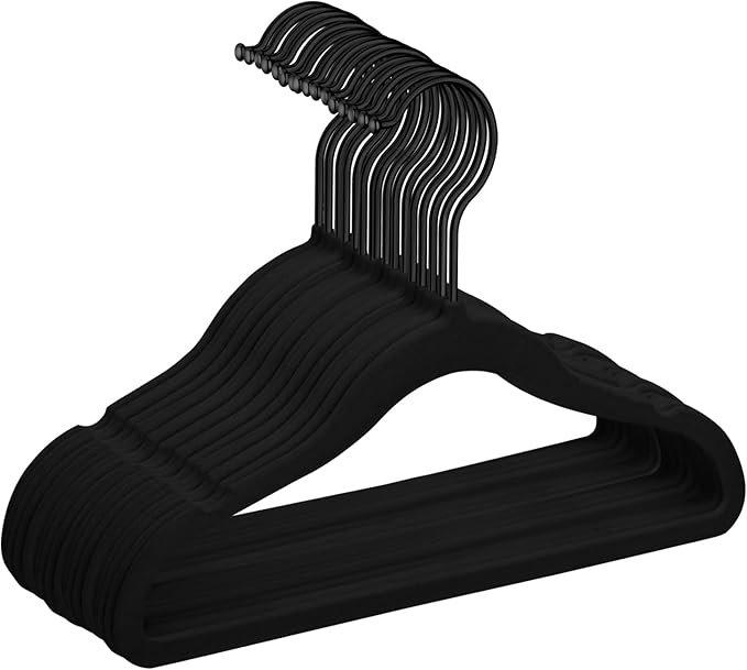 MIZGI Baby Velvet Hangers,Non-Slip Kids & Toddler Hangers,11.8 Inch Hangers for Baby Clothes,Pack of 50(Black/Black)