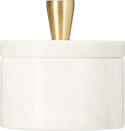 Queenza White Marble Salt Cellar with Lid and Brass Knob, 3 Inch Salt Box