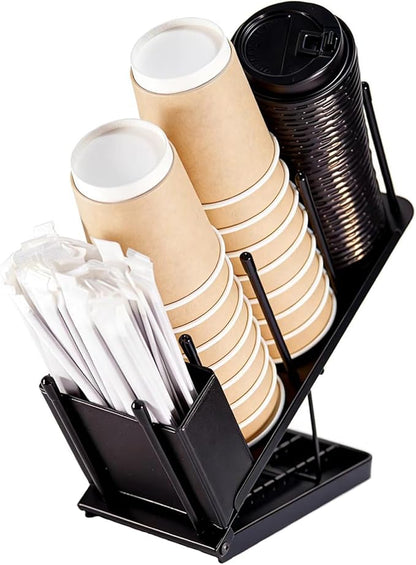 Adjustable Coffee Cup and Lid Holder, Disposable Cup Dispenser Organizer Stand for Countertop Coffee Bar Station, Bakery & Breakroom, Fits 3.14 Inch Cup Mouth (8oz/10oz/14oz/16oz Cups)