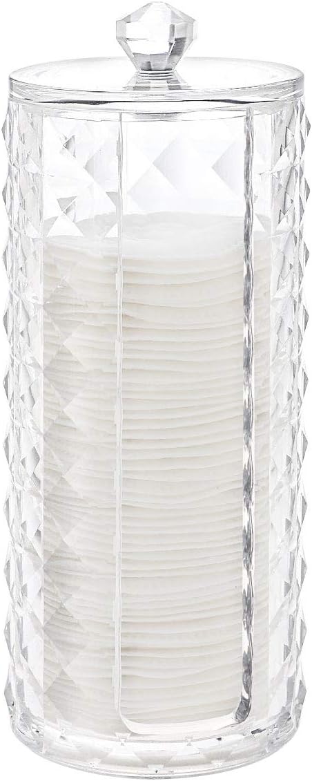 Luxspire Acrylic Makeup Cotton Round Holder, Clear Diamond Pattern Cotton Pads Organizer Container Display Stand Cosmetic Makeup Storage Box with Lid - Clear