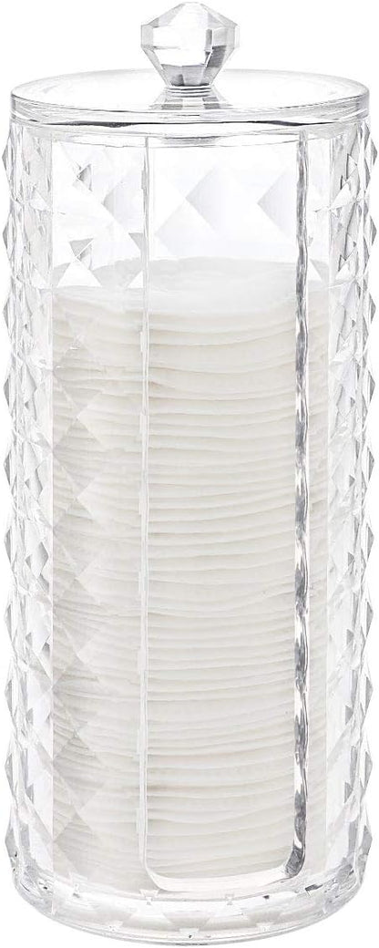 Luxspire Acrylic Makeup Cotton Round Holder, Clear Diamond Pattern Cotton Pads Organizer Container Display Stand Cosmetic Makeup Storage Box with Lid - Clear