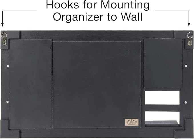 Large Rustic Wall Mounted Jewelry Organizer: 28"x16" Shabby Chic Jewelry Box Alternative Hanging Jewelry Organizer for Earings Necklaces Bracelets Accessories Bangles and Ring Holder (Black)