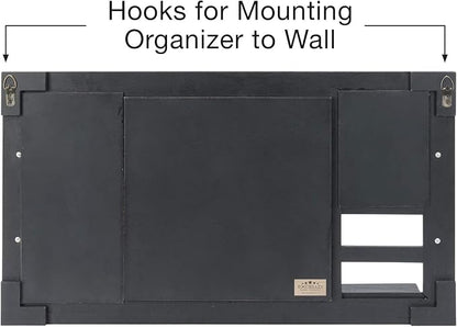 Large Rustic Wall Mounted Jewelry Organizer: 28"x16" Shabby Chic Jewelry Box Alternative Hanging Jewelry Organizer for Earings Necklaces Bracelets Accessories Bangles and Ring Holder (Black)