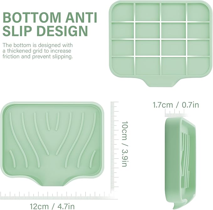 Silicone Soap Dish with Drain, SAISN Kitchen Soap Tray for Shower 2 Pack Self Draining Soap Dish Soft Bathroom Soap Holder for Kitchen Sink Flexible Portable Soap Saver, Light Green