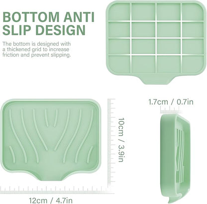 Silicone Soap Dish with Drain, SAISN Kitchen Soap Tray for Shower 2 Pack Self Draining Soap Dish Soft Bathroom Soap Holder for Kitchen Sink Flexible Portable Soap Saver, Light Green