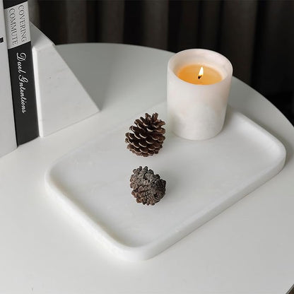 Karibiber Vanity Tray, 11.8inch Marble Bathroom Tray for Countertop, White Marble Bathroom Dresser, Stone Serving Tray for Kitchen Counter, Storage Organizer for Decor, Perfume, Jewelry