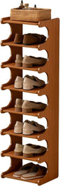 Tall Narrow Solid Wood Shoe Rack, 8 Tier Vertical Shoe Storage Tower, Freestanding Corner Organizer for Small Entryways, Slim Space-Saving Shoe Rack (12.6" L x 9.84" W x 44.1" H)