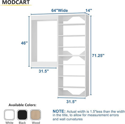 Modular Closet Organizer, White 64" Wide Wardrobe Tower Storage System for Walk In Closets