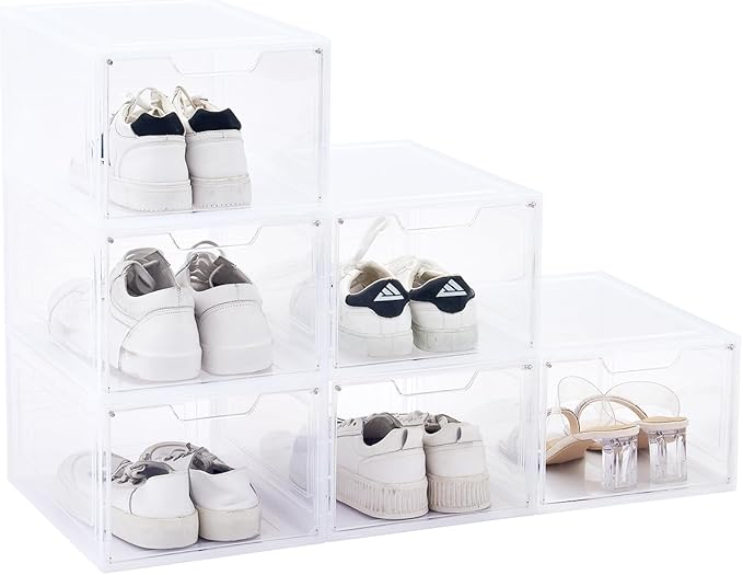 6PCS Magnetic Door Transparent Shoe Box, Stackable Space-Saving Organizer for Bedroom/Bathroom/Closet/Entryway