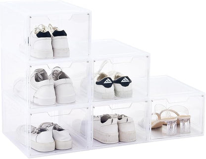 6PCS Magnetic Door Transparent Shoe Box, Stackable Space-Saving Organizer for Bedroom/Bathroom/Closet/Entryway