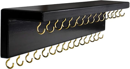 SANY DAYO HOME Black Necklace Holder Jewelry Organizer with 30 Hooks, 15 x 3 x 4 inches Wall Mount Rustic Pine Wood Shelf for Necklace, Hair Bow Storage