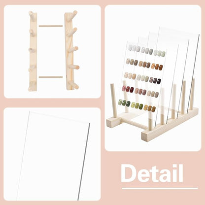 4 PCS Transparent Nail Art Display Board with Wooden Display Holder, Acrylic Display Polish Board with Double Sided Tape False Nail Tips Sample Display Holder Nail Color Nail Practice Board