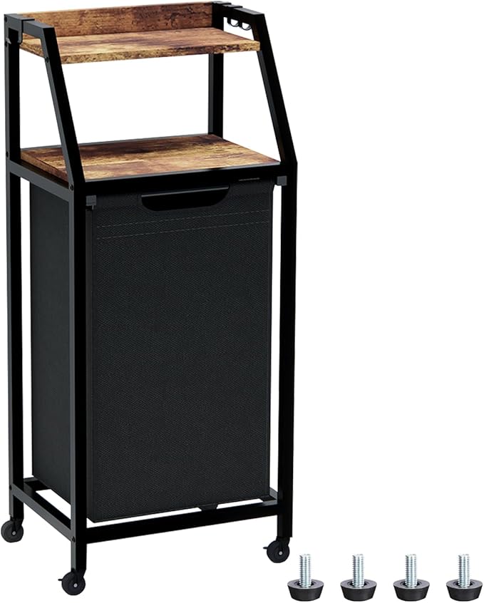 Timberer Laundry Hamper, Laundry Sorter, Rolling Laundry Basket with Wheels, 2 Shelves, 18 Gal(68L), Pull-Out and Removable Oxford Fabric Bags, for Laundry Room, Black and Rustic Brown