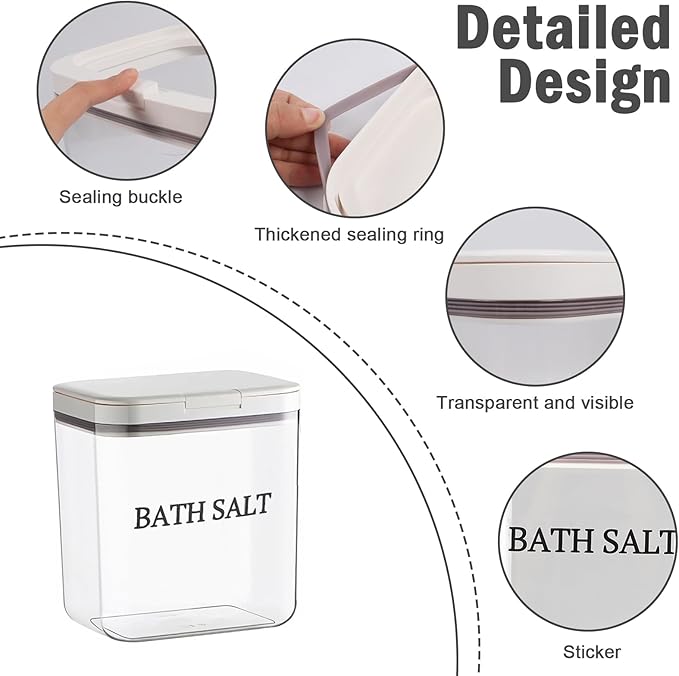 Bath Salt Jar Airtight Lid, Bath Container With Scoop, Bathroom Storage Canister One-Click Pop-Up Design, Clear Jar Bath Tub Accessories For Women Bombs 2L - BPA Plastic