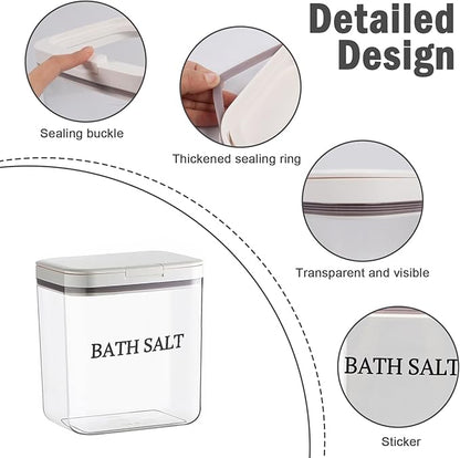 Bath Salt Jar Airtight Lid, Bath Container With Scoop, Bathroom Storage Canister One-Click Pop-Up Design, Clear Jar Bath Tub Accessories For Women Bombs 2L - BPA Plastic