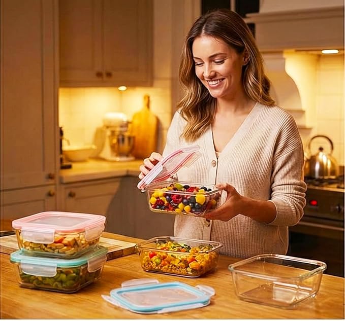 20 Pc Glass Food Storage Containers with Snap Lock Lids, Airtight & Leakproof, Bonus 2 Oven Silicone Gloves, Safe for Dishwasher, Oven, Microwave,Freezer, BPA Free