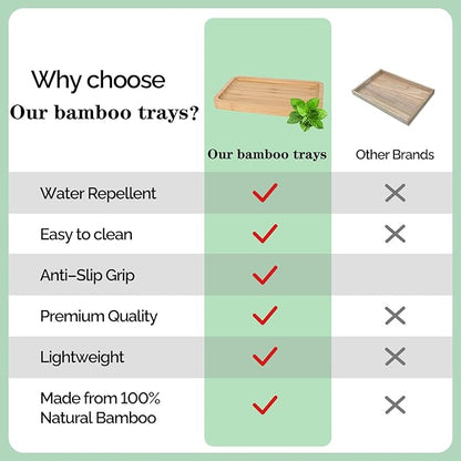Natural Bamboo Vanity Tray Bathroom Tray Smooth and Thick Wooden Tray for Perfume Cotton Swabs Balls Candles Cosmetics Jewelry Makeup