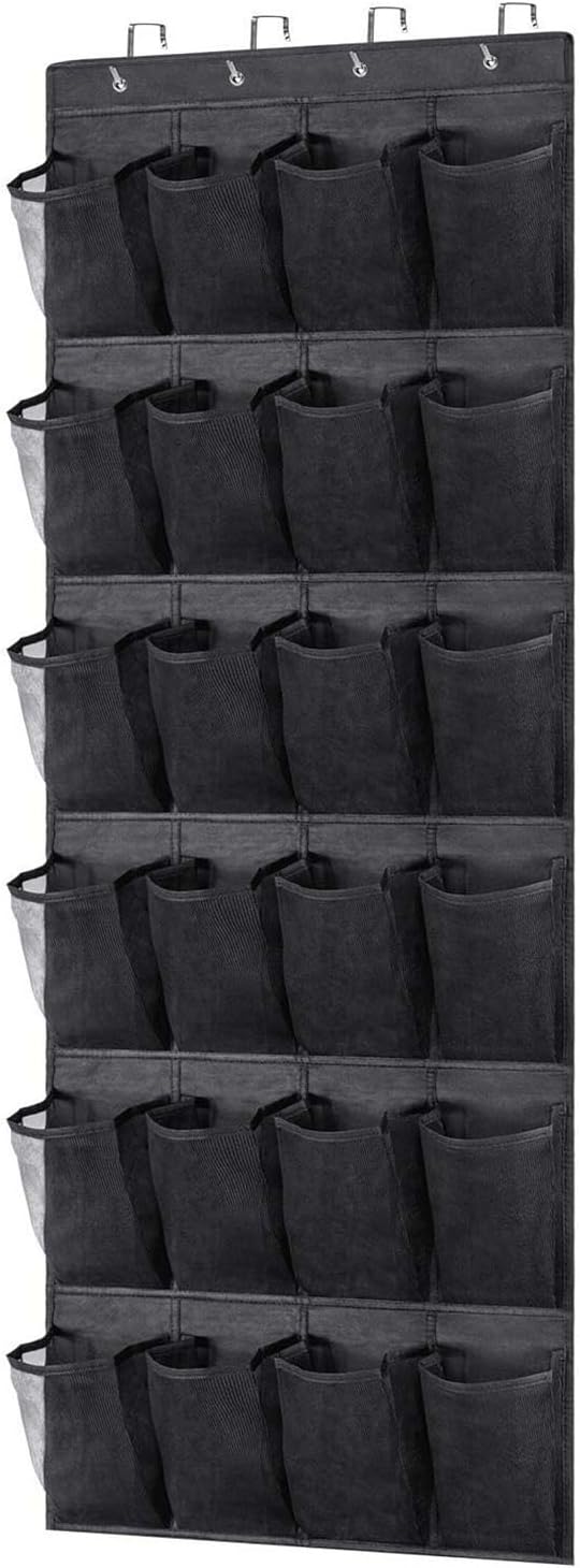 Shoe Rack for Closet Front Door Entrance Entryway Cabinet Hanging Organizer,Shoe Organizers Over The Door Bedroom Bathroom Space Saving Portable Clear 28 Pocket Mesh Breathable Hanger(Black)