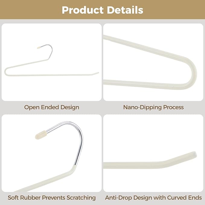 35 Pcs Pants Hangers Non Slip, Space Saving Open Ended Metal Pant Hangers, Jean Hangers for Men and Women, Closet Storage Organizer for Clothes Leggings Slacks Trouser Ties, Cream White