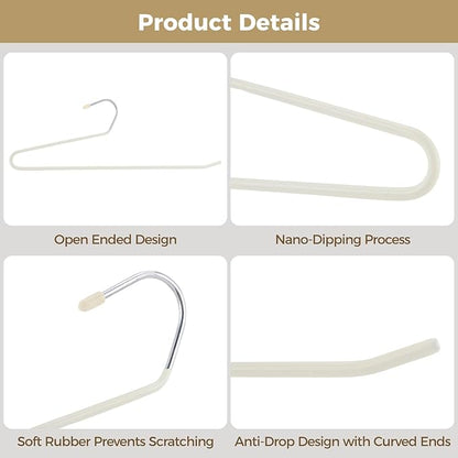 35 Pcs Pants Hangers Non Slip, Space Saving Open Ended Metal Pant Hangers, Jean Hangers for Men and Women, Closet Storage Organizer for Clothes Leggings Slacks Trouser Ties, Cream White