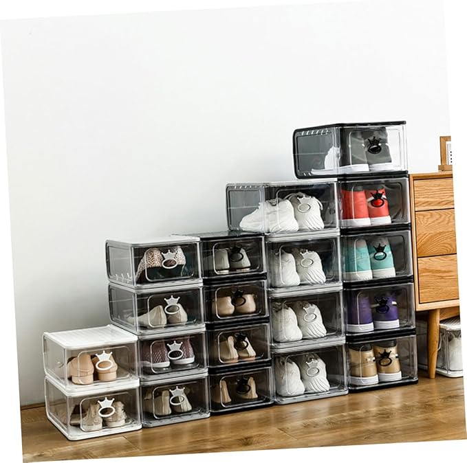 LABRIMP 5pcs Shoe Boxes Stackable Storage Cases Loop Thicken Plastic for Home Organization