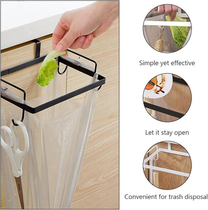 Trash Bag Holder Rack for Cabinet Door 2Pcs Iron Garbage Storage Rack Hanging Waste Bag Organizer Kitchen Bathroom Use